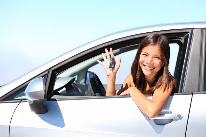 young lady in car