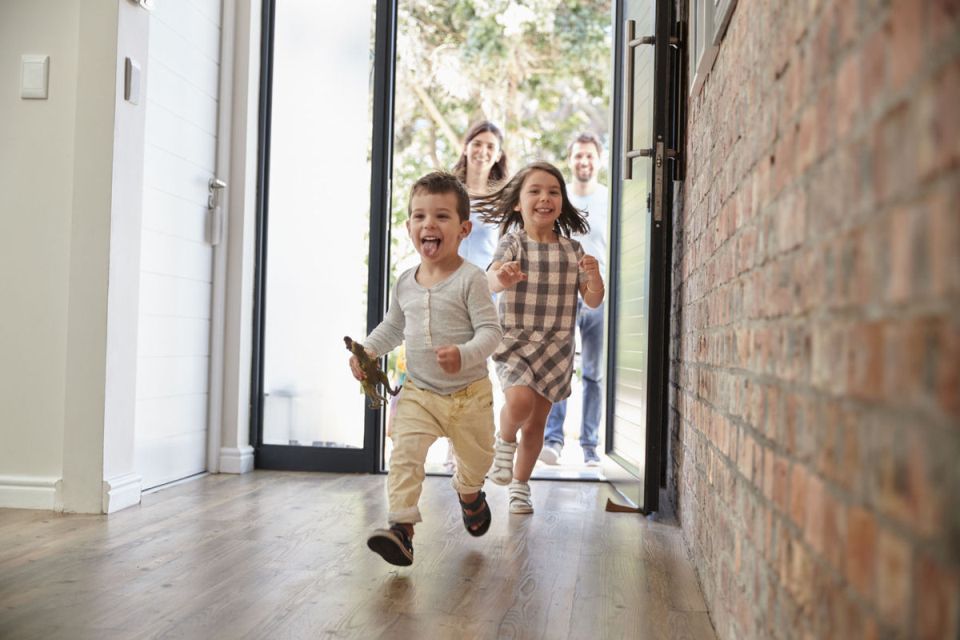 family in their new home