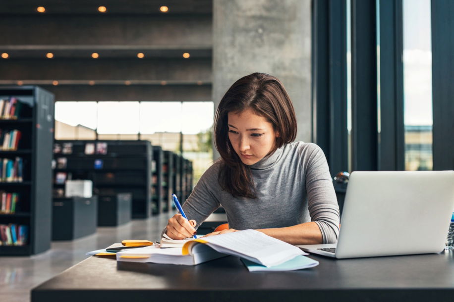 female student studying