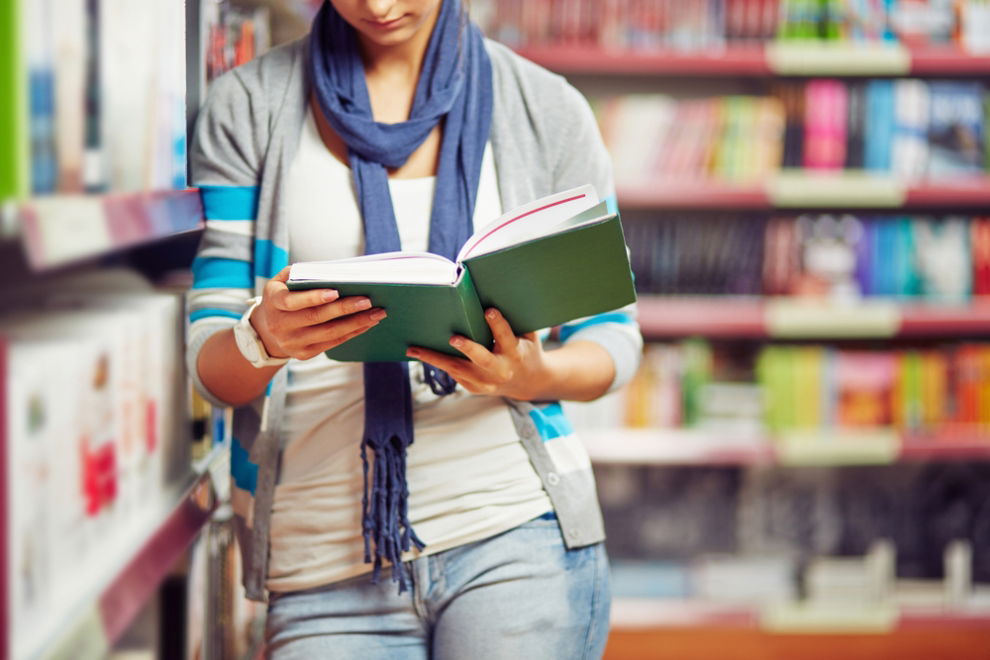 college student in the library