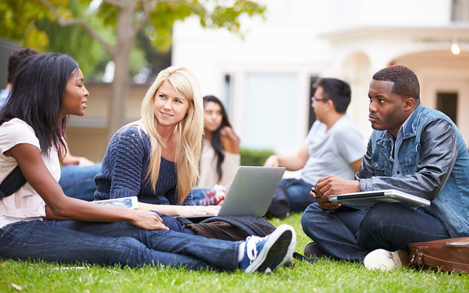 students studying on campus