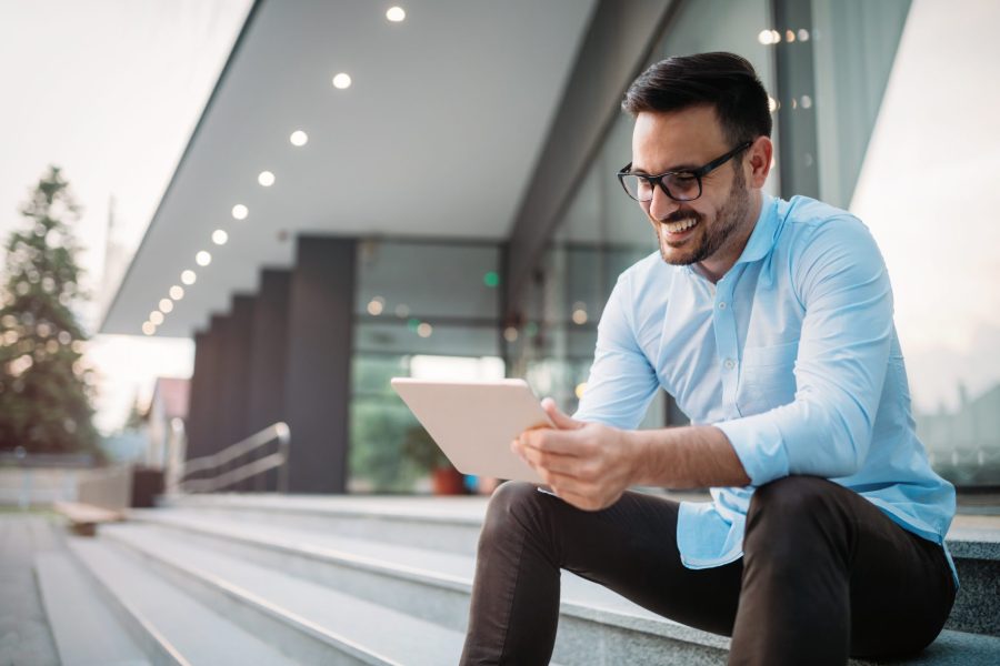 man on tablet