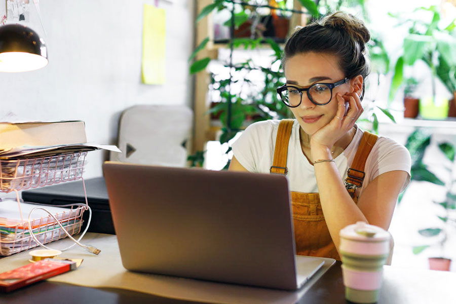 woman sitting at desk