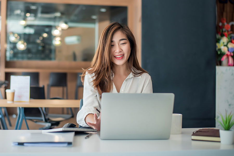 woman sitting at desk