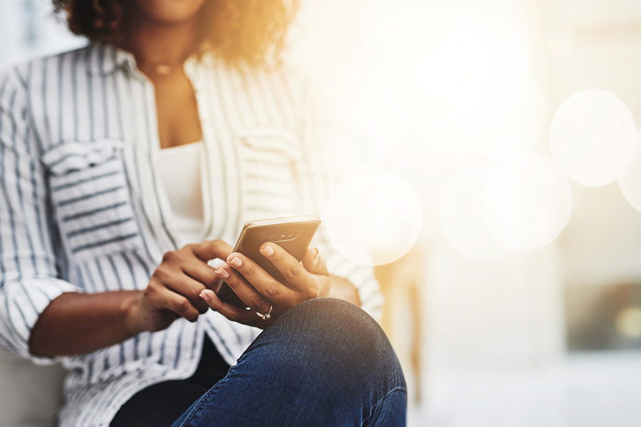 woman holding phone