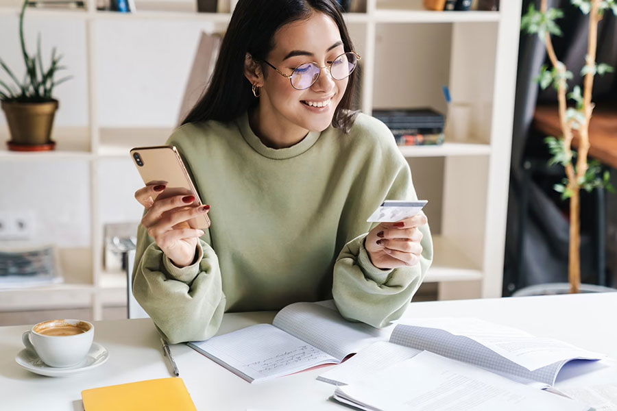 woman using a debit card