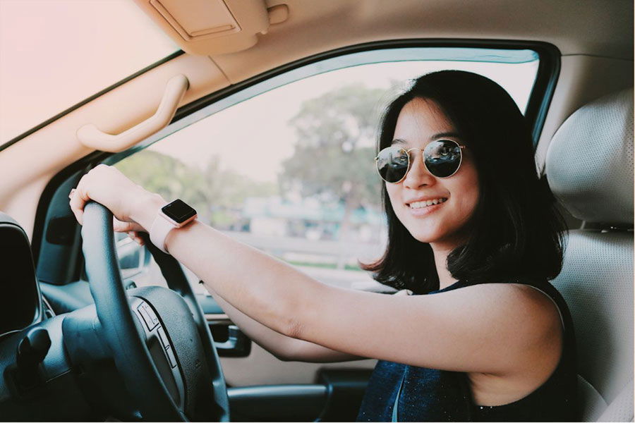 woman driving car