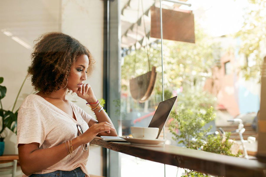 woman using laptop