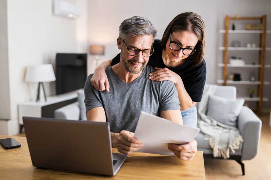 couple budgeting at home