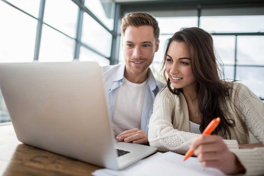 couple reviewing finances at home