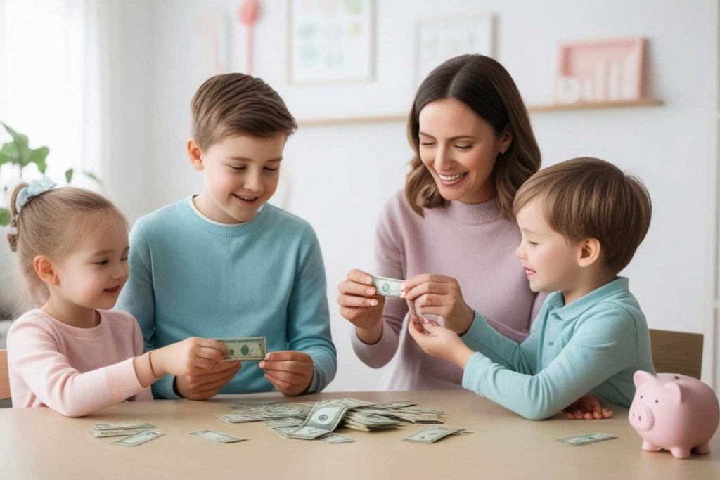 kids learning about money with parent