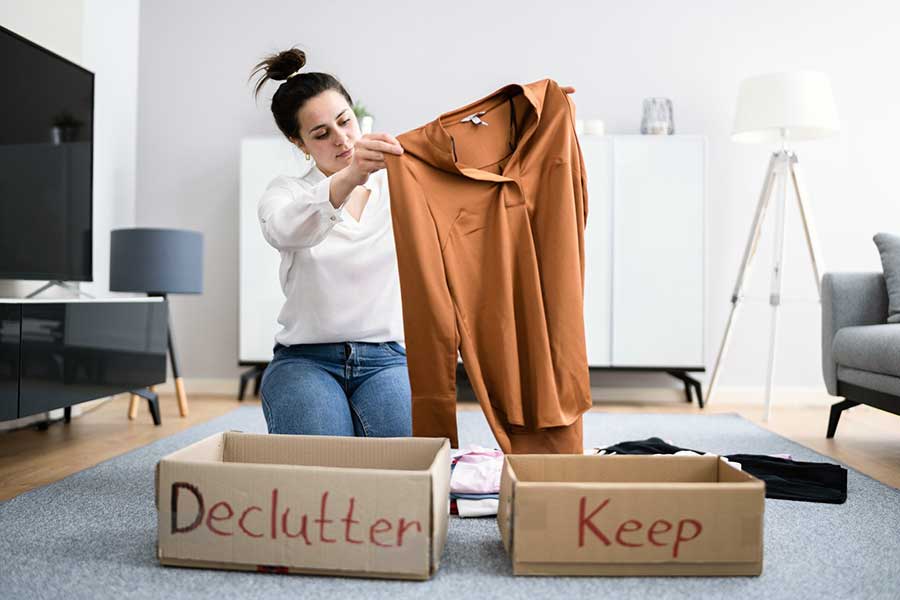woman decluttering home