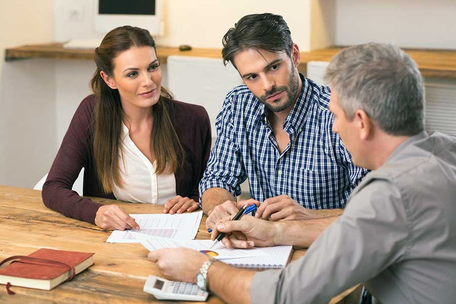 couple talking to lender
