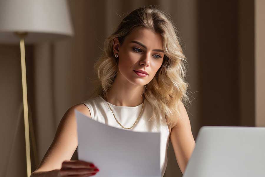 woman reviewing credit report