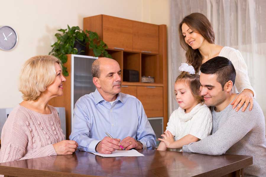 family discussing finances at home