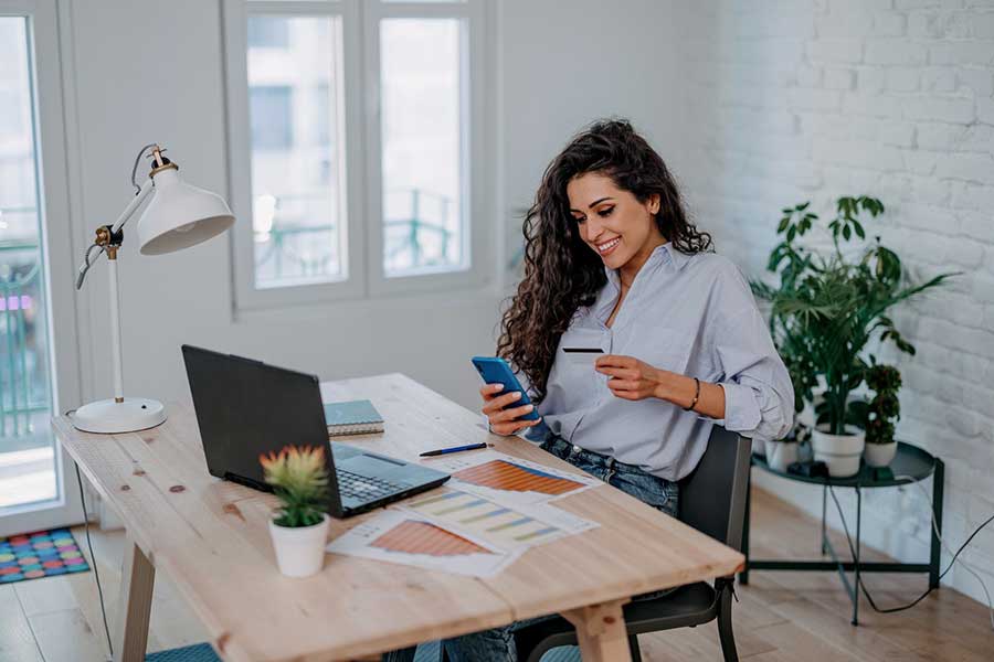 woman checking credit card balance